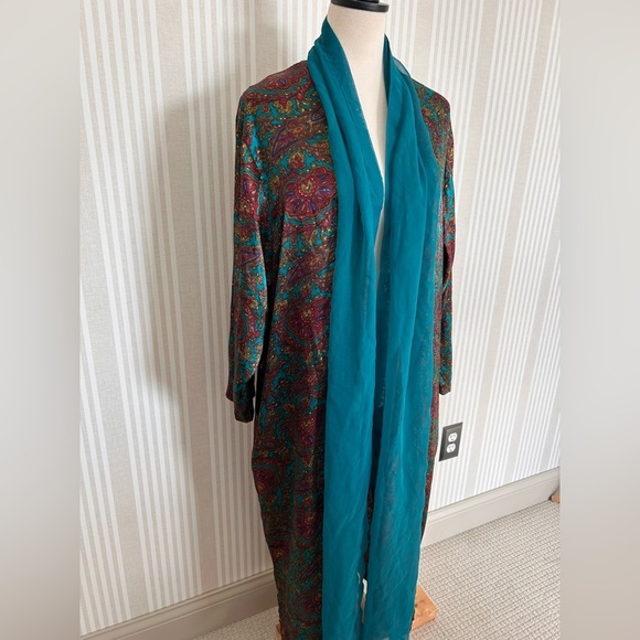 Victoria's Secret Vintage Gold Label Turquoise  Paisley Robe Size Medium - Picture 2 of 11